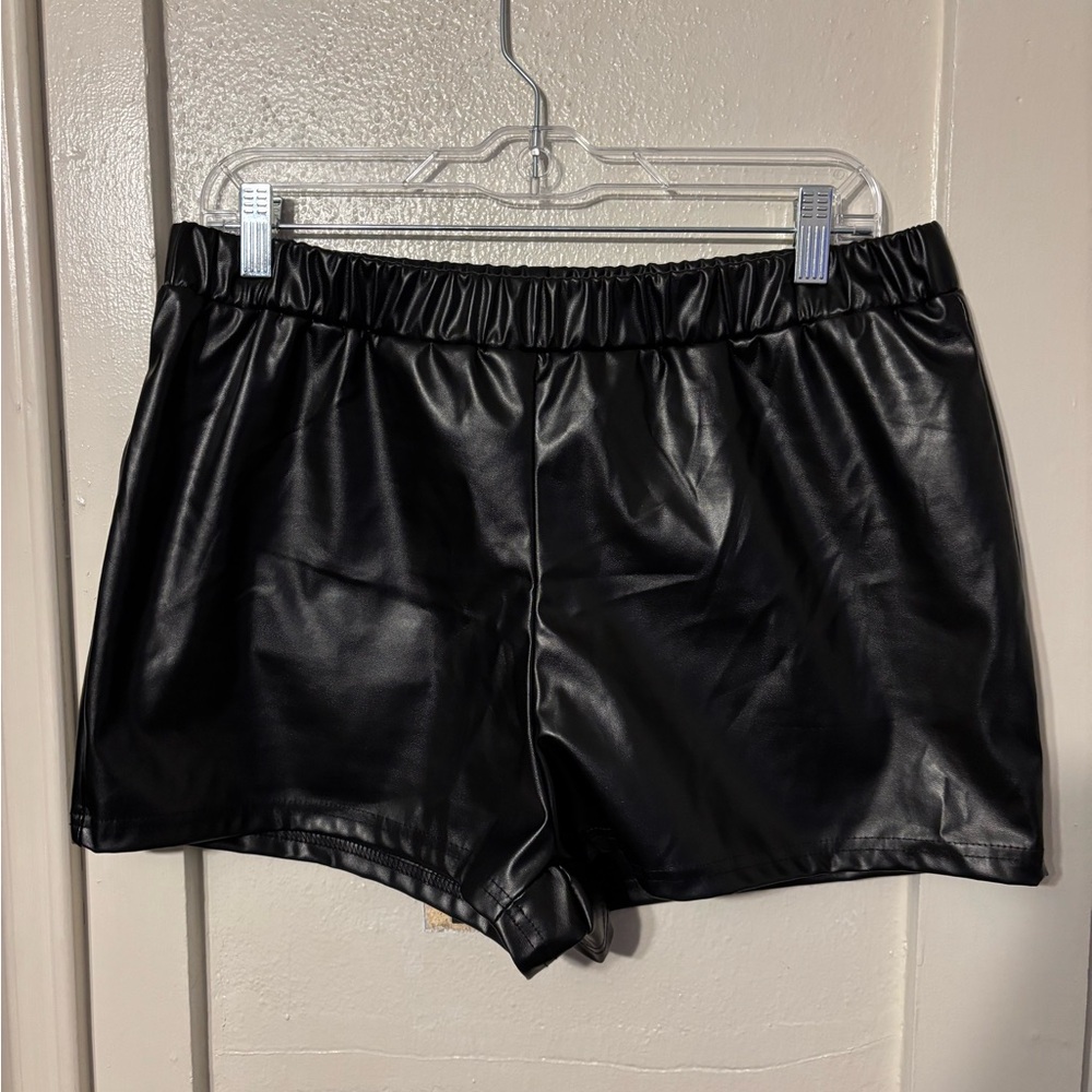 Sleek Black High Waist Faux Leather Shorts
